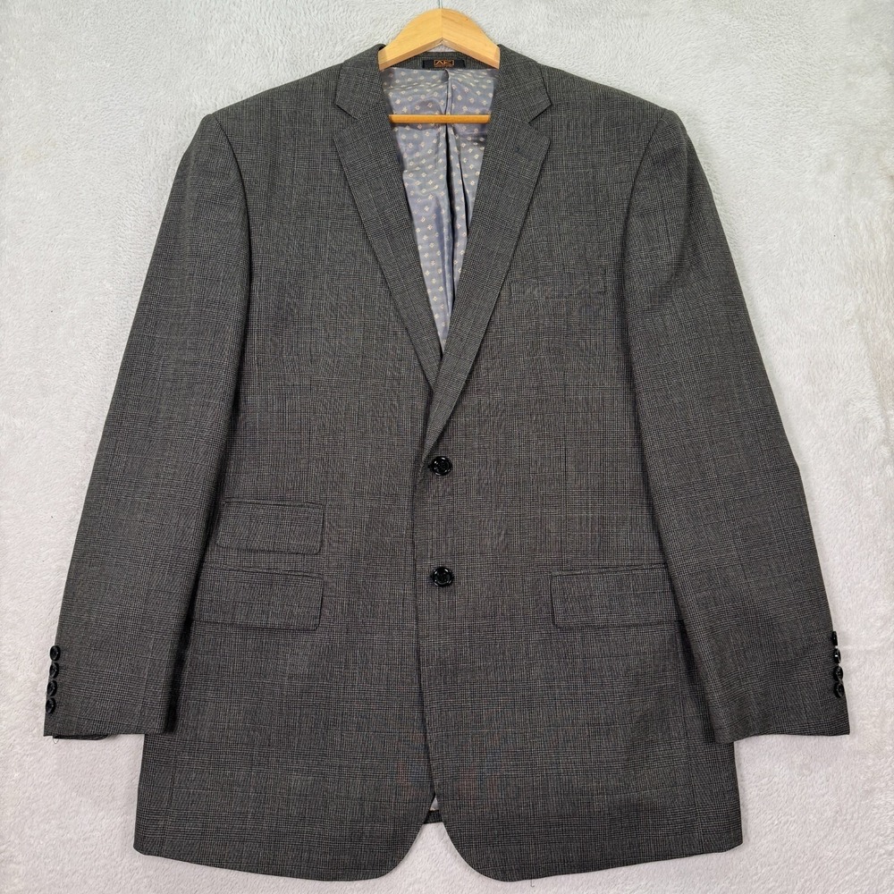 Apollo King Blazer Jacket Mens 46L S150 Gray Glen Plaid Double Pocket Casual
